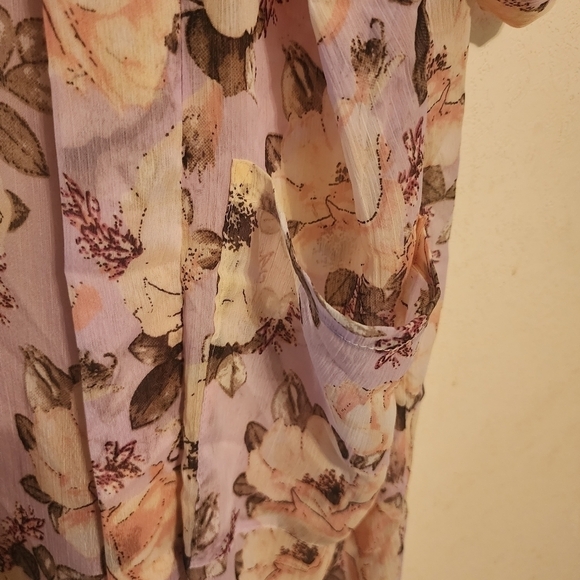 Steve Madden Long Sheer Lavender Floral Kimono Cardigan w/ Pockets One Size NWT - Picture 4 of 12